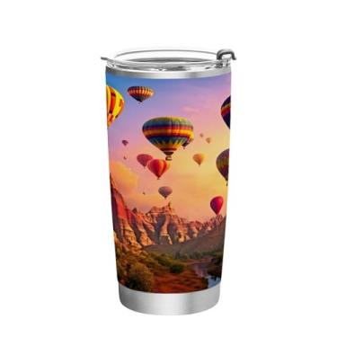 Imagem de Wassud Balões de ar quente voadores 590 ml copo com tampa e canudo, aço inoxidável, parede dupla, copo isolado copo de viagem caneca de café para bebidas frias e quentes