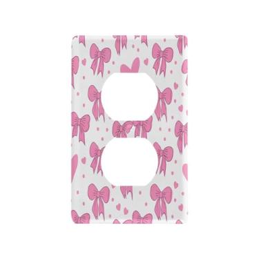 Imagem de Wassud Cute Bows Placa de cobertura de interruptor de luz decorativa capas de tomada placa de parede para tomadas elétricas duplex 4,53 x 2,76 polegadas