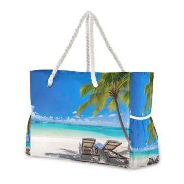 Imagem de Wassud Bolsa de praia grande para praia e palmeira para mulheres, impermeável, à prova de areia, bolsa de viagem com zíper e bolso para piscina, academia, acampamento