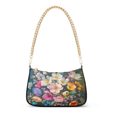 Imagem de CEBUGI Bolsas transversais femininas bolsa de ombro aquarela flores silvestres bolsa clutch elegante com alça de corrente