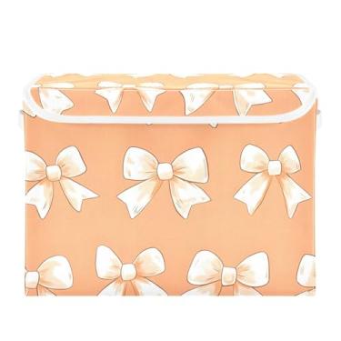 Imagem de xigua Cestos de armazenamento de laços brancos com tampas e alça de transporte, caixas de armazenamento dobráveis organizadores recipientes cestos cubo com capa para casa, quarto, armário, escritório