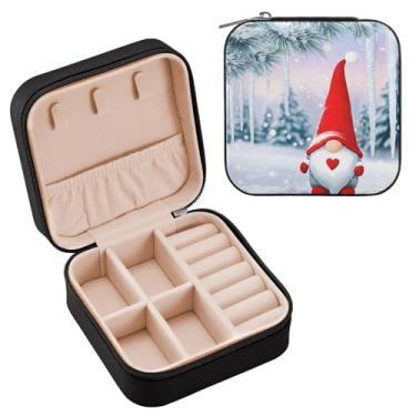Imagem de Wassud Lindo estojo de joias de viagem de gnomo para mulheres, meninas, senhoras, noiva, mini organizador de joias de couro PU, caixa quadrada de armazenamento de joias para brincos, anéis, colar