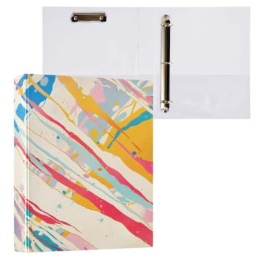 Imagem de CEBUGI Fichário de 3 anéis listrados de mármore de 3 cm comporta 200 folhas, pastas com 3 bolsos de PVC transparente para escritório, 31,5 x 27 x 6 cm, 1 pacote