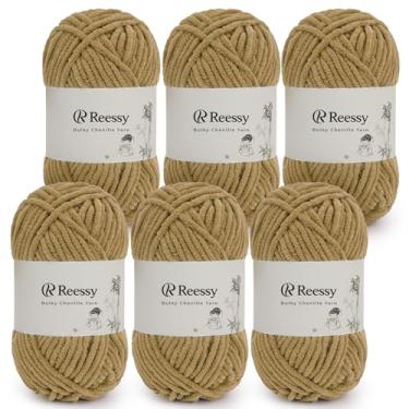 Imagem de Reessy Fio de chenille volumoso para crochê – Pacote com 6 novelos de 50 g, poliéster puro, peso volumoso CYC nº 5 – Pacote de fios de chenille grosso grosso para artesanato de brinquedos de pelúcia