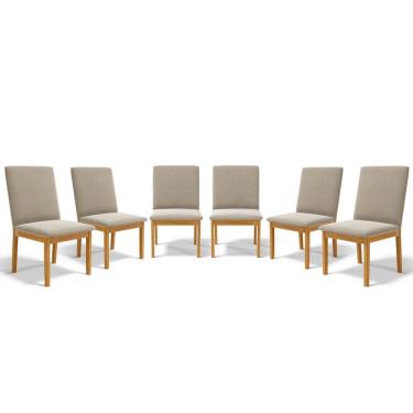 Imagem de Kit Com 6 Cadeiras Daniela Madeira Maciça Estofada Para Mesa De Jantar Detalhe De Madei...