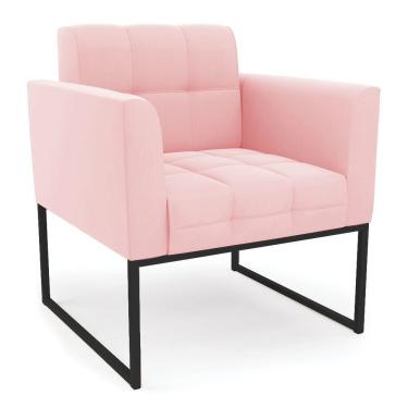 Imagem de Poltrona Elisa Suede Base Metálica Industrial Preto - D'rossi Cor Rosa Bebê