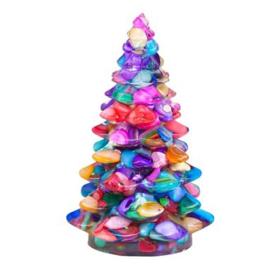 Imagem de Árvore de Natal de cristal natural, árvore da sorte, resina de pedra triturada de cristal de sete cores, presente de decoração de festival de Natal, ornamento decorativo (colorido)
