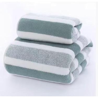 Imagem de Toalha de Banho Microfibra Coral Veludo Adulto 70x140cm Super Absorvente Macia Listrada (VERDE)