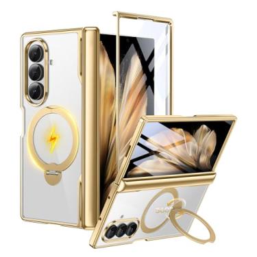 Imagem de BERFY Capa para Z Fold 7 com suporte magnético giratório 360, compatível com Magsafe, protetor de tela integrado, capa protetora de celular à prova de choque para Samsung Galaxy Z Fold 7, dourada