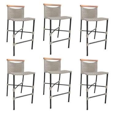 Imagem de Kit 6 Banquetas Em Corda Náutica Base Em Alumínio Preta Com Detalhe Em