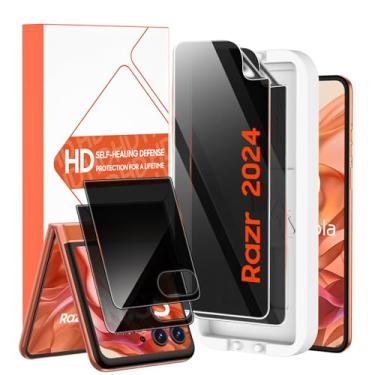 Imagem de Protetores de tela para Motorola Razr 2025/2024, 2 pacotes de película protetora de TPU para tela interna [kit de instalação] + 2 pacotes de película temperada externa, protetor de tela de privacidade