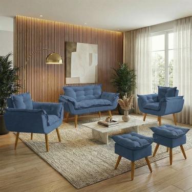 Imagem de Kit Namoradeira 2 Poltronas e 2 Puffs Confortável Para Sala Recepção Manicure Consultório Alice Suede