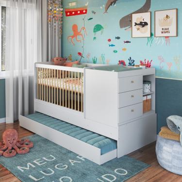 Imagem de Berço Multifuncional 3 Gavetas com Cama Auxiliar Dengo Completa Móveis - Branco