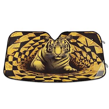 Imagem de Escudos solares quadrados geométricos pretos amarelos para carro tigre para janela frontal proteção UV persiana dobrável para janela de carro, para acessórios de carro de veículos