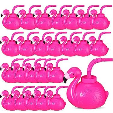 Imagem de Lallisa Copos de flamingo rosa de plástico PP para lembrancinhas de festa infantil, copos de flamingo havaiano de 500 ml, com tampas e canudos, copos para festa de luau havaiano, copos de bebida para festa tropical na praia (24 pacotes)