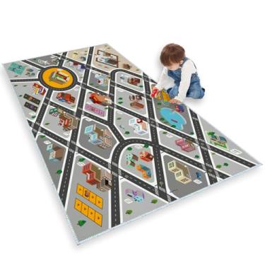 Imagem de Tapete infantil ótimo para brincar com carros e brinquedos, tapete educacional para crianças, estrada e trânsito, vida urbana, tapete divertido para crianças, para quarto, sala de jogos, 80 x 120 cm