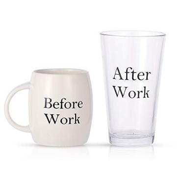 Imagem de L LIFETIME Conjunto de caneca de café para presente de cerveja, copo de vidro, colegas de trabalho, mulheres, homens, presente de formatura, Natal secreto (cerveja de trabalho)