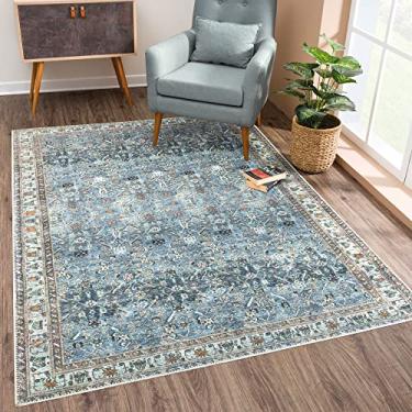 Imagem de Bloom Rugs Tapete lavável antiderrapante 1,8 m x 2,5 m - Tapete de área tradicional azul/bege para sala de estar, quarto, sala de jantar e cozinha - Tamanho exato: 1,8 x 2,5 m
