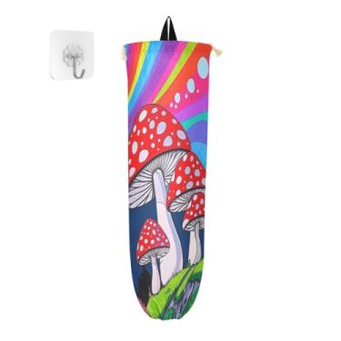 Imagem de Cogumelo arco-íris botânico suporte de parede dispensador de saco de supermercado, bolsa de armazenamento de cozinha