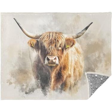 Imagem de Cobertor verde personalizado com pintura de vaca Highland Cobertores grossos super macios para o inverno 177,8 cm x 139,7 cm cobertores bonitos e fofos