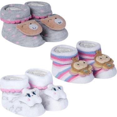 Imagem de 3 Meias Bebê Pantufa Recém Nascido Menina Algodão Confortável Divertid