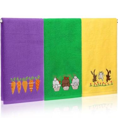 Imagem de HunnmingRe 3 peças de toalhas de mão de Páscoa para banheiro 35 cm x 73 cm toalha de banheiro cenoura de algodão conjunto de pratos decorativos para secar, limpar, cozinhar, conjunto de toalhas de