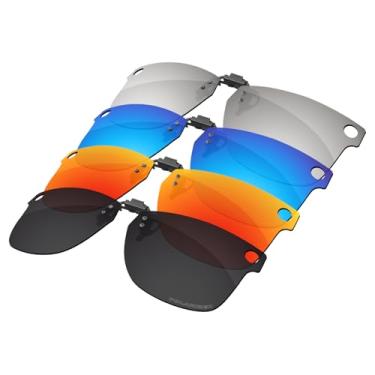 Imagem de Firtox Clipes polarizados para Ray-Ban Meta Wayfarer RW4008 (tamanho M 53), protegem os olhos para homens e mulheres - titânio preto sólido e prata e azul gelo e vermelho laranja