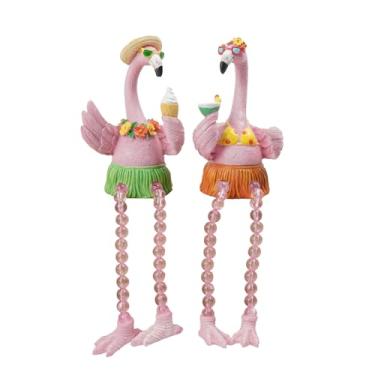 Imagem de DiliComing Flamingo Decor Presentes de flamingo rosa - 2 peças de 10 cm com pernas penduradas, estatueta colecionável de resina para decoração de estante de livros, linda estátua de jardim tropical de