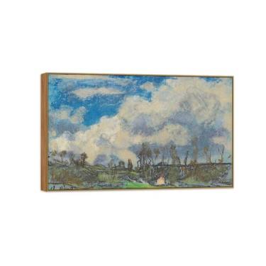 Imagem de Claude Monet Famosas Impressões em tela de parede prontas para pendurar - Nuvens - Pintura de moldura de madeira para decoração de sala de estar 30 x 50 cm 12 x 20 pol
