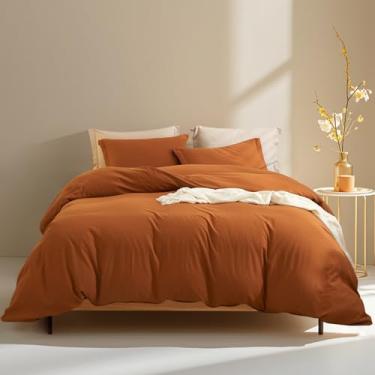 Imagem de AOJIM Conjunto de capa de edredom tamanho solteiro terracota com fecho de zíper, microfibra lavada, 3 peças, laranja queimado, 1 capa de edredom com 2 fronhas, sem edredom