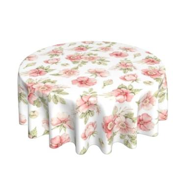 Imagem de BYONEESS Toalha de mesa redonda floral primavera verão 70 polegadas aquarela folha de flores silvestres toalha de mesa rústica vintage resistente para casa, cozinha, sala de jantar, decoração ao ar