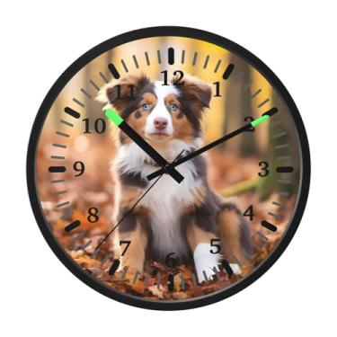 Imagem de CEBUGI Relógio de parede com luz noturna de 30,5 cm que brilha no escuro com sensor de voz, 1 relógio de parede de cachorro operado por bateria para decoração de quarto e sala de estar