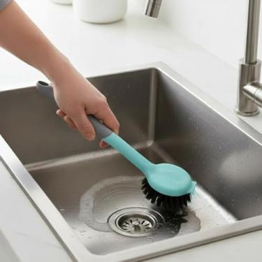 Imagem de Escova de Limpeza Multiuso com Raspador de Sujeira – Escova Multiuso para Rejunte, Cozinha, Banheiro, Piso, Azulejo, Box - Escova para Limpeza com Cerdas Firmes - Edmix (Cinza e Verde)