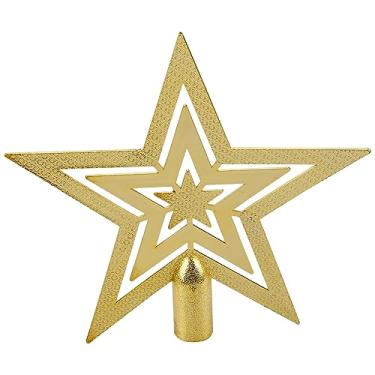 Imagem de GLADFRESIT 1 enfeite de árvore de estrela com glitter de Natal - decoração de árvore de Natal de 20 cm (dourado)