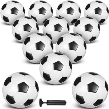 Imagem de 12 pacotes de bola de futebol com bomba costurada à máquina bola de futebol juvenil com agulha para prática de treino de jogos esportivos externos (preto, branco, tamanho 3)