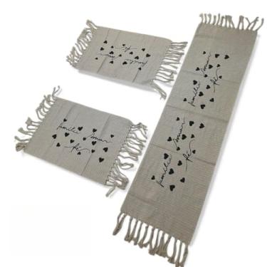 Imagem de Kit Tapete Cozinha 3 Peças Algodão Artesanal com Passadeira Geométrica Decorativa(Areia)