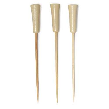 Imagem de BambooMN Espetos decorativos de 10,8 cm de extremidade de golfe esportivos de bambu para coquetéis e frutas, para eventos, feriados, restaurantes ou buffet de festa, 100 peças, natural