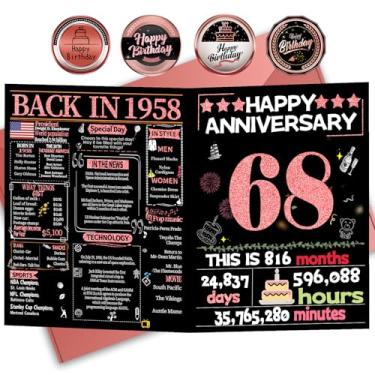 Imagem de Joycard Cartão de aniversário de 68 anos para mulheres, cartão de casamento para esposa, presentes de decorações de casamento doces para casal, perfeito para ela no dia de aniversário, em 1958