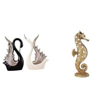 Imagem de Whtkoph Elegante Estatueta de Cisne em Resina Cerâmica para Mesa, Ornamento Decorativo para Escritório, Prateleira, Quarto, Sala de Estar, Presente de Anivers