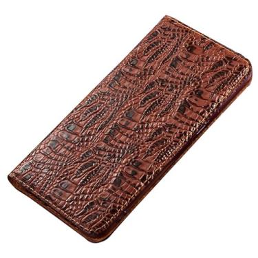 Imagem de FWYANZH Capa carteira para iPhone 16E, padrão de crocodilo clássico, couro verdadeiro, cobertura total, capa de telefone com suporte, visualização à prova de choque, marrom, 16E