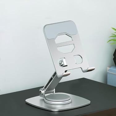 Imagem de iShowMount Suporte giratório para tablet de telefone, [rotação de 360°], suporte portátil e dobrável, acessórios de mesa de escritório para iPhone 17 16 15 14 Pro Max Air, Galaxy S25-prateado