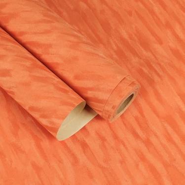 Imagem de EaseStick Forro de gaveta de feltro laranja de 39,9 x 406,4 cm, papel de parede autoadesivo de veludo listrado, descasque e cole o papel de contato, forro de veludo de pelúcia laranja, papel de parede