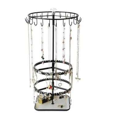 Imagem de Diridbaz Suporte giratório de armazenamento de joias de várias camadas, capaz de armazenar anéis, brincos, colares, pulseiras, árvore de exibição de joias ajustável, preto