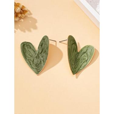 Imagem de Um par de brincos femininos, brincos irregulares em forma de coração, adequados para uso diário e férias, verde claro