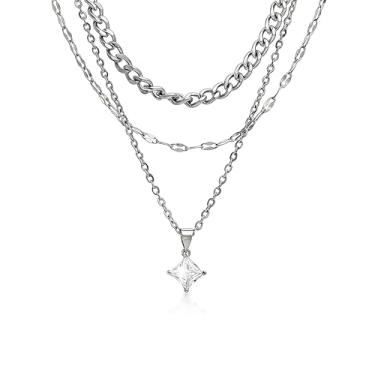 Imagem de Sonateomber Conjunto de colar em camadas para mulheres, colar delicado e brilhante de zircônia cúbica com pingente de strass, gargantilha ajustável, acessórios de formatura, joias modernas, presente