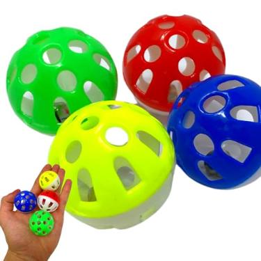 Imagem de Bonka Bird Toys Pacote 35036 de 4 bolas de plástico para pés de 4 cm com chocalhos internos para raças de pássaros pequenos a médios forrageando mastigação e gaiola entretenimento papagaio gato