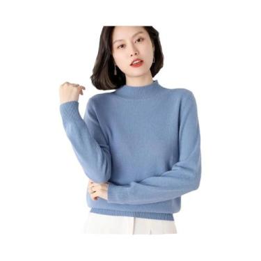 Imagem de Suéter Feminino De Gola Alta, Ajuste Slim, Manga Longa, Tricotado, Cam