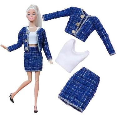 Imagem de Vestido Fashion Para Boneca Barbie, Conjunto De Inverno Com Saia, Suét