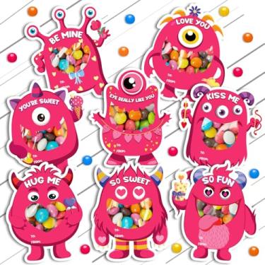Imagem de 32 conjuntos de cartões de Dia dos Namorados para crianças, Monster Happy Valentines Candy Holder Cards, cartões engraçados de troca de dia dos namorados para crianças em sala de aula, presentes