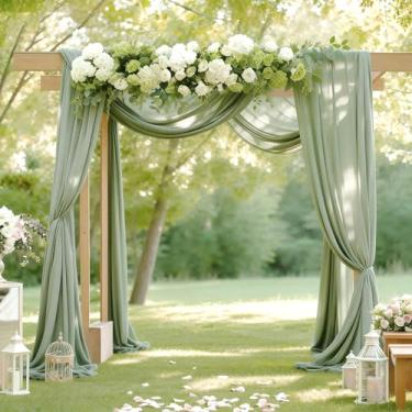 Imagem de Shillance Tecido drapeado de arco de casamento verde sálvia, 2 pacotes de 73,7 cm x 5,8 m, tecido transparente, cortina de arco, cortina de teto, para decoração de festa de aniversário de casamento